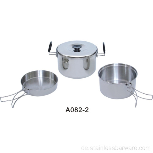 Stapelbarer Packung Edelstahl Camping Pot Set